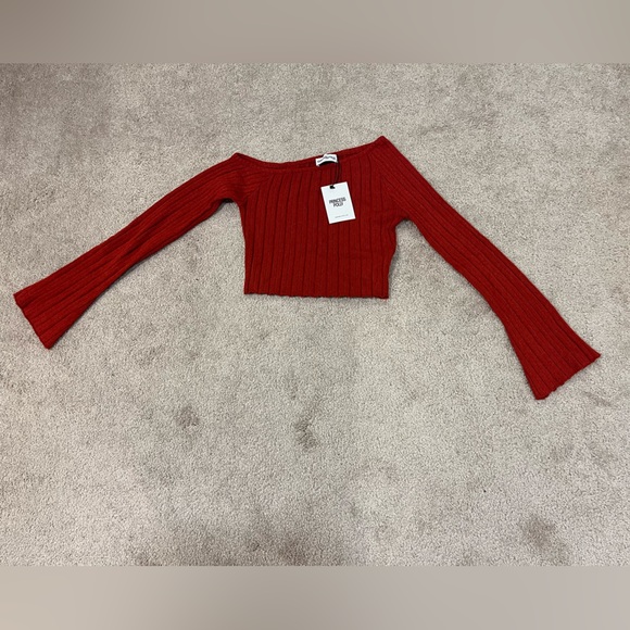 Princess Polly Santorini Red Off the Shoulder Cropped Knit Top - Picture 3 of 8